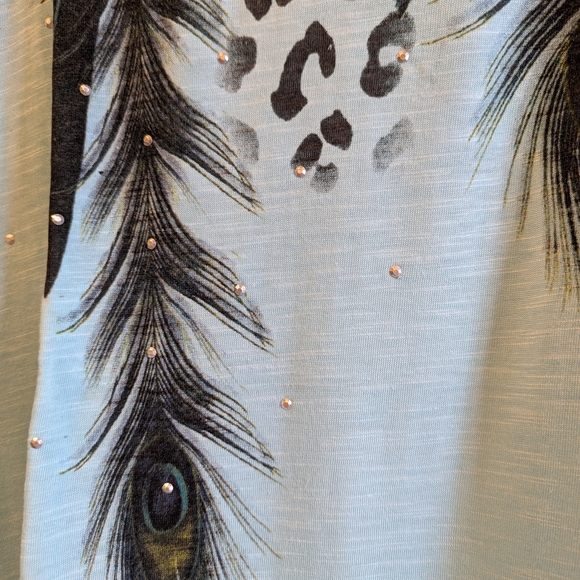 Adrian Delafield Blue Feather Print Women's Top Size 2X NWOT - Picture 4 of 10